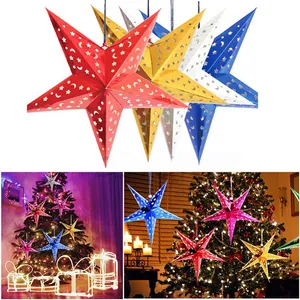 Stereoscopic laser paper 3D star lanterns with hollow moon patterns for Christmas decor