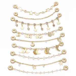 Collezione bracciali placcati in oro con stelle lune zirconi e perle per gioielli fai-da-te