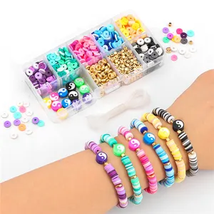 Multi Compartment Schmuckherstellung Set 6mm Polymer-Ton Heishi Perlen Mit Yin Yang Perlen Legierung Abstandshalter Elastische Linie Set