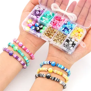 6 mm buntes Perlen-Set für DIY-Armbänder im 10-Gitter-Organizer mit elastischer Schnur