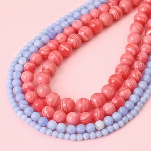 Pink and purple striped agate round beads for DIY handmade jewelry bracelets