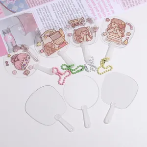 Mini Transparante Plastic Ronde Ovale DIY Handwaaier Blanco Helder PVC Decoratieve Kleine Waaier Knutselspullen Voor Stickers