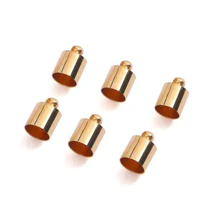 Set of six gold-plated copper cylinder tassel end caps for DIY jewelry making