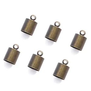 Antique bronze cylindrical crimp bead set with loop for DIY jewelry cord making
