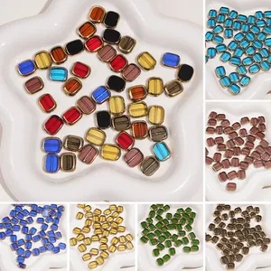 Rectangle glass beads with gold-plated edges for DIY jewelry making in various colors