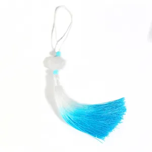 Pompon traditionnel chinois lotus avec dégradé bleu et perle de jade florale translucide