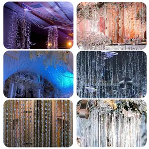 Multiple views of crystal acrylic bead curtains for wedding and party decorations