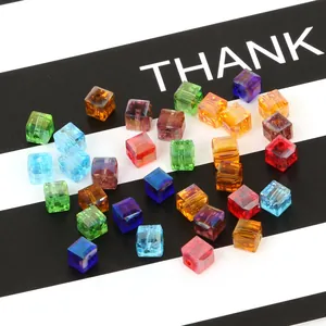 Macro shot of colorful 8mm faceted glass crystal cube beads for DIY jewelry making