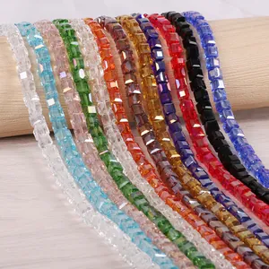 Faceted Square Glass Beads Cube Crystal Loose Beads With AB Coating For DIY Jewelry Making Bracelet Necklace Accessories