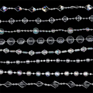 Transparent crystal bead chain curtains with multifaceted geometry for wedding DIY decor