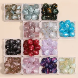 Detail of 12-color 10mm resin dream beads set for DIY jewelry and phone chains in a clear box