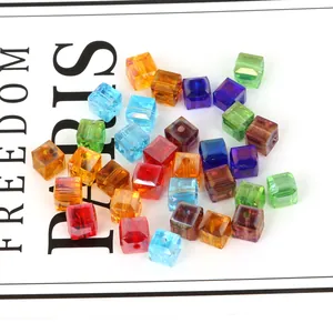 Multi-colored 8mm faceted square glass crystal beads with vertical holes for DIY jewelry