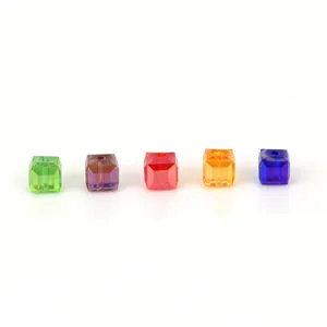 Five colored 8mm square crystal glass beads with faceted cuts for DIY jewelry making