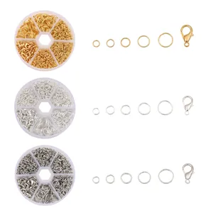 6-grid storage box with various sizes of metal jump rings and lobster clasps for DIY jewelry