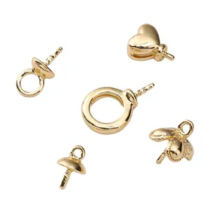 Five assorted 14K gold-plated earring bails and pearl cap connectors for DIY jewelry making