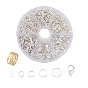 DIY jewelry making kit with lobster clasps and jump rings in a 6-grid organizer box