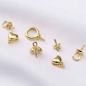 14K gold plated brass DIY earring components with pearl caps and varied connector hooks