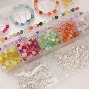 DIY jewelry kit with mixed colorful glass beads, silver alloy charms and finished bracelets