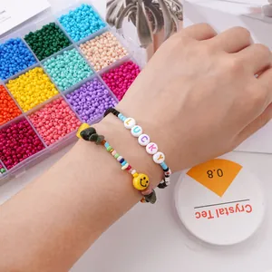 Kit bijoux DIY avec perles de verre 3mm, perles lettres et fil élastique pour bracelets