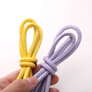 6mm bi-color leather cord necklace in yellow and purple with hand-stitched litchi texture