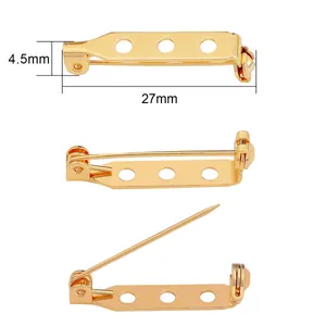 27mm golden copper safety pin with 3 holes for DIY jewelry brooch making