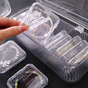 Transparent plastic jewelry storage box set with removable inner cases for bead sorting