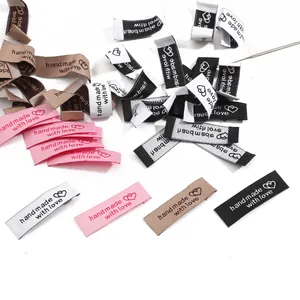 Handmade with love fabric tags in four colors for DIY sewing and clothing crafts