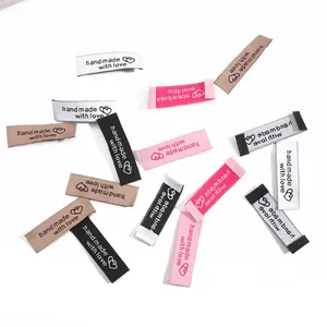 Colorful handmade with love fabric labels for DIY sewing and garment craft accessories