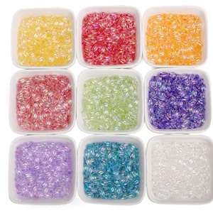 Nine-grid display of 4x7mm colorful iridescent glass beads for DIY jewelry making