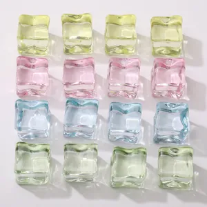 Macro detail of 18mm clear acrylic ice cubes in colorful translucent 4x4 square arrangement