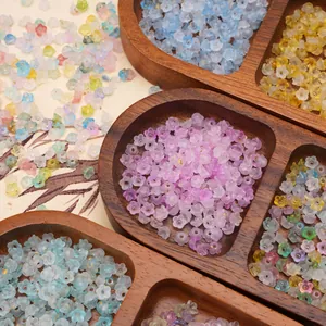 Acrylic Frosted Gold Foil Flower Loose Beads For Handmade DIY Jewelry Making Bracelet Necklace Crafts Accessory Decoration