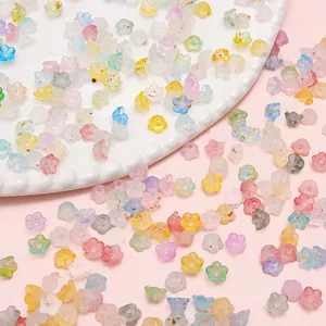 Frosted macaron color acrylic flower beads with gold accents for DIY jewelry making