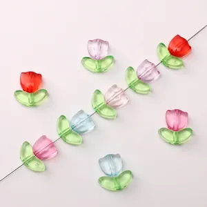 Acrylic tulip beads for DIY jewelry making in various translucent pastel colors