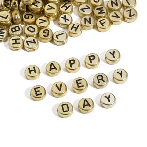 Golden acrylic 4x7mm round alphabet beads for DIY jewelry and personalized bracelets