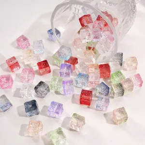 Colorful 11mm glass cube beads with embossed floral patterns for DIY jewelry making