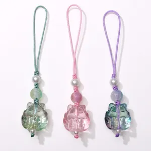 Three gradient glass cat charms for DIY jewelry making in green pink and blue purple hues