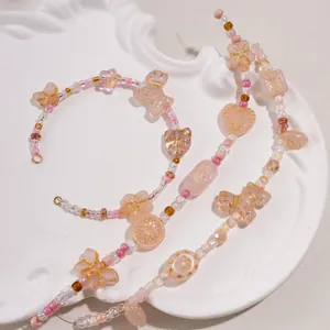 Handmade pink glass Czech butterfly beads set for DIY jewelry making and bracelets