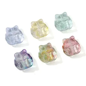 Iridescent glass cat head beads in six pastel colors for DIY jewelry and accessories