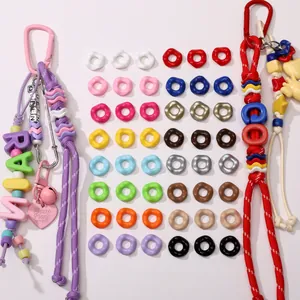 Colorful 16mm acrylic beads and letter charms DIY phone strap making kit with lanyard