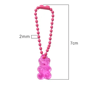 Pink acrylic gummy bear pendant with ball chain, 7cm total length and 2mm bead size