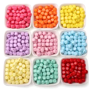 Nine colorful faceted acrylic square beads for DIY necklaces and handmade bracelets