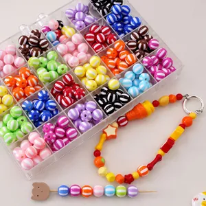 Acryl Tweekleurige Watermeloen Gestreepte Ronde Kralen DIY Handgemaakte Losse Kralen Voor Sieraden Maken Telefoonketting Tas Hangende Accessoires