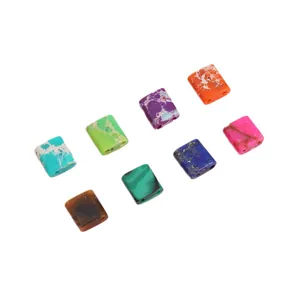 Set de cuentas de piedra rectangulares multicolores con doble agujero para joyería DIY