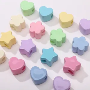 Colorful macaron acrylic beads in heart, star, and flower shapes for DIY jewelry making
