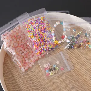 Clear PVC self-sealing bags with hanging holes for DIY jewelry packaging and beads