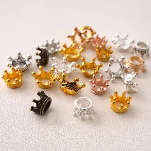 Alloy 3D Crown Spacer Beads Electroplated Gold Silver Rose Gold For DIY Bracelet Necklace Jewelry Making Handmade Crown Charms