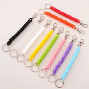 Retractable Plastic Spring Cord Keychain Anti-Lost DIY Phone Chain Material with Lobster Clasp and Key Ring Stretchable Spiral Keychain