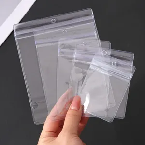 Clear PVC self-sealing bags with hanging holes for jewelry display in four sizes