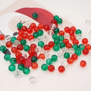 Christmas Color Glass Beads For DIY Bracelet Jewelry Making Red Green Transparent Round Loose Beads Decorative Craft Beads