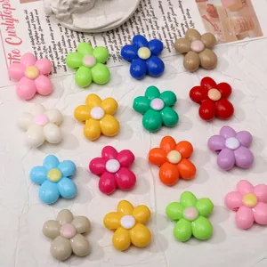 Acrylic Five Petal Flower Beads For DIY Bracelet Necklace Phone Chain Making Colorful Contrast Color Floral Jewelry Accessories
